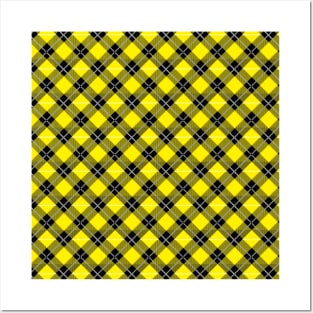 Diagonal Yellow and Black Flannel-Plaid Pattern Posters and Art